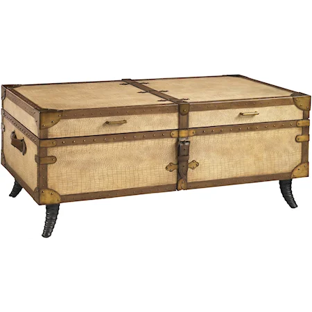 Jewel of the Nile Leather-Clad Trunk Cocktail Table with Embossed Croc & Vegetable-Tanned Leather